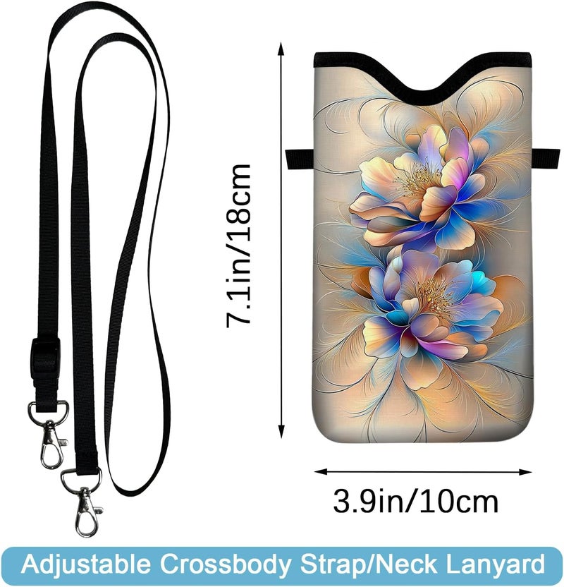 otilil Neoprene Cell Phone Sleeve Pouch Case Bag with Crossbody Strap Neck Lanyard for Women 7.1 X 3.9 in BF Flowers - Image 2